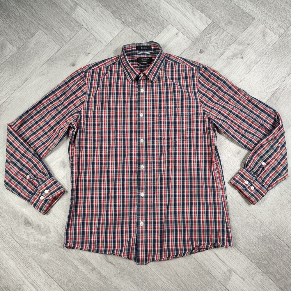 Nordstrom Men's Shop Large Button Up Trim Fit Long Sleeve Plaid 100% Cotton